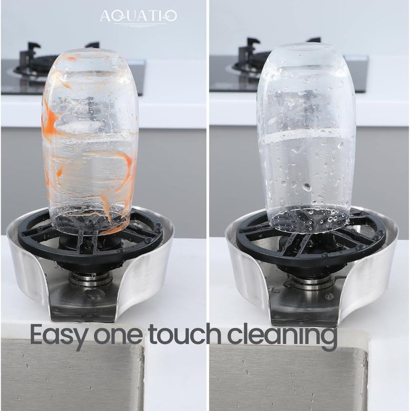 AquatiQ 2 in1 Glass Rinser for Kitchen Sink - Stainless Steel Cup Cleaner - Counter Top Bottle Washer - Kitchen Sink Accessories - Attachements - Sink Sprayer (Nickel) - Image 3